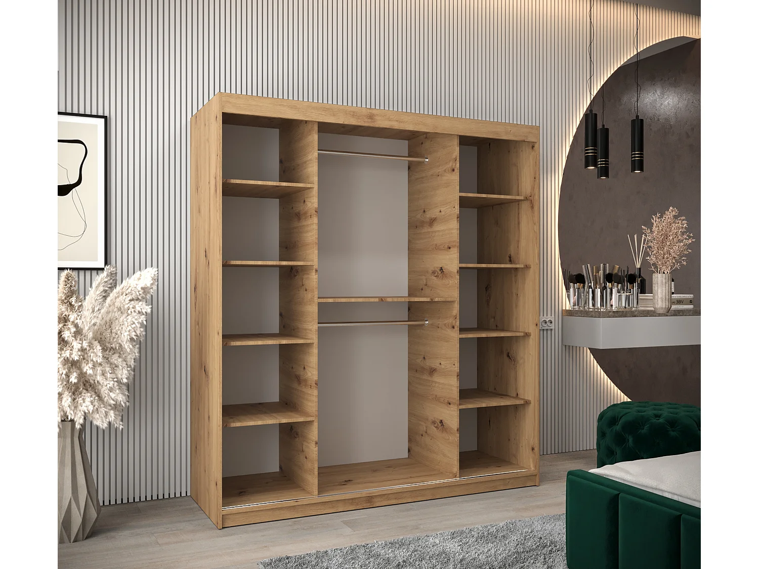 ARMOIRE MONACO À PORTES COULISSANTES 200/180/62 2 Portes (Artisan/Artisan)