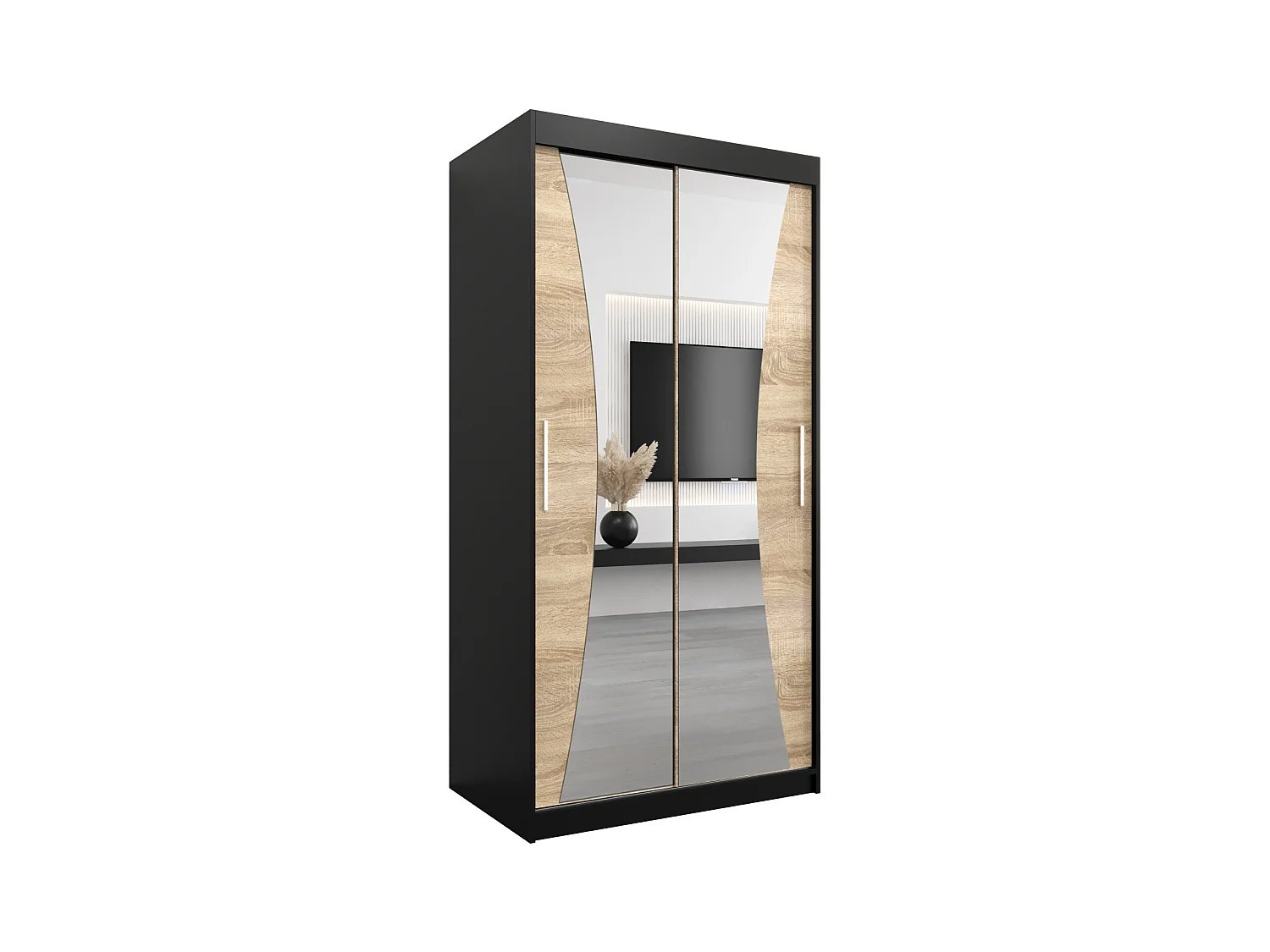 SCHWEBETÜRENSCHRANK MONACO 200/100/62 2-türig (Schwarz/Sonoma)