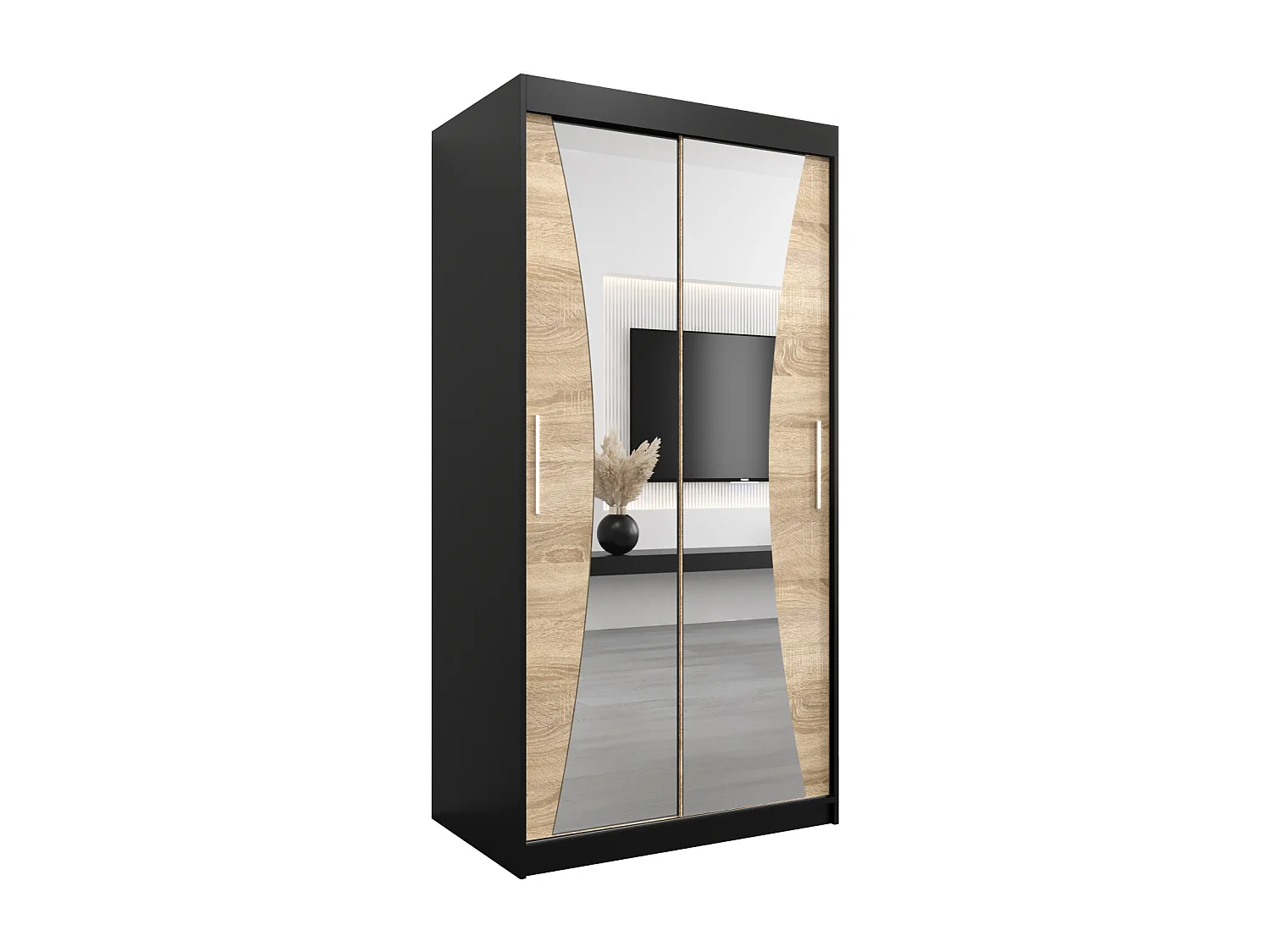 ARMOIRE MONACO À PORTES COULISSANTES 200/100/62 2 Portes (Noir/Sonoma)