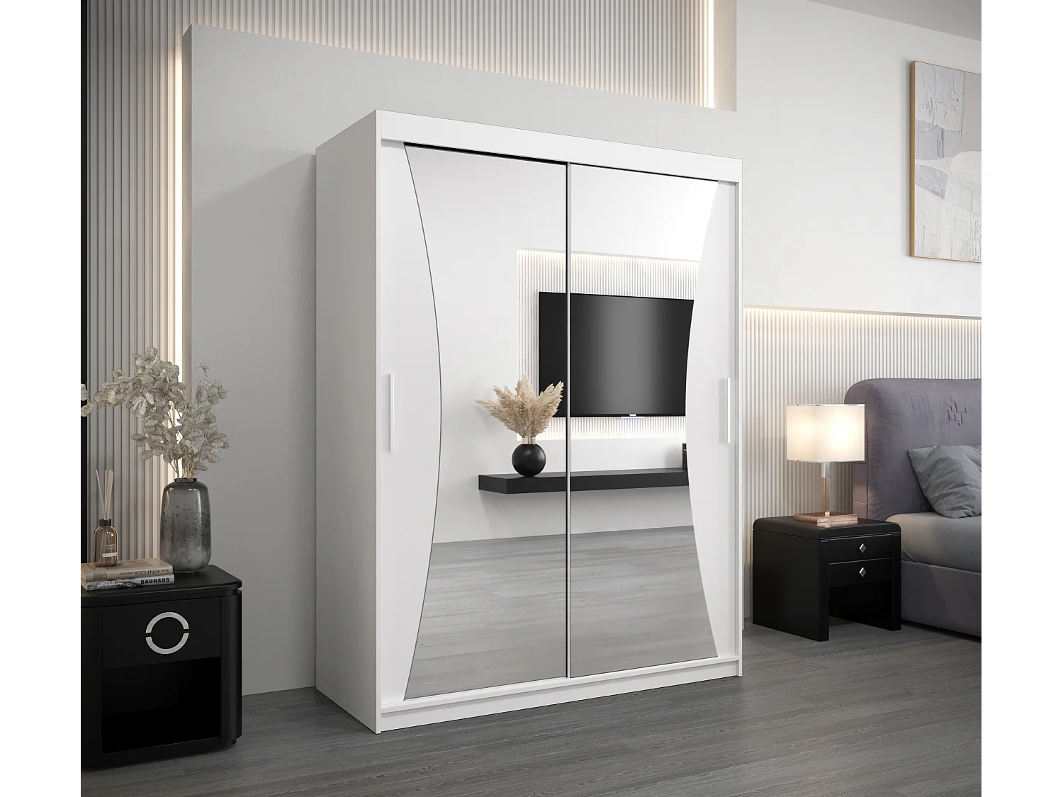 MONACO KLEDINGKAST MET SCHUIFDEUREN 200/150/62 2 deuren (wit/wit)