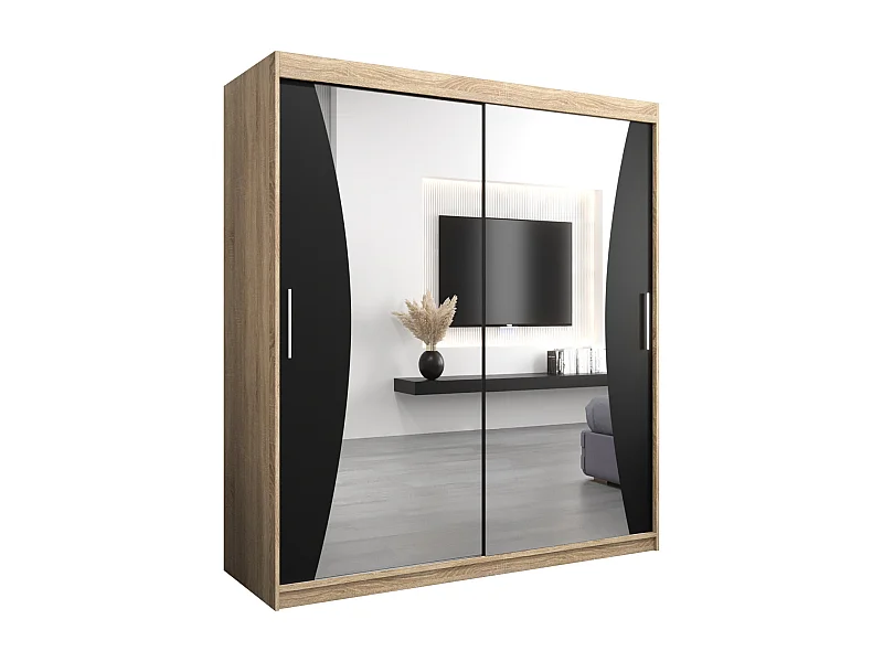 SCHWEBETÜRENSCHRANK MONACO 200/180/62 2-türig (Sonoma/Schwarz)