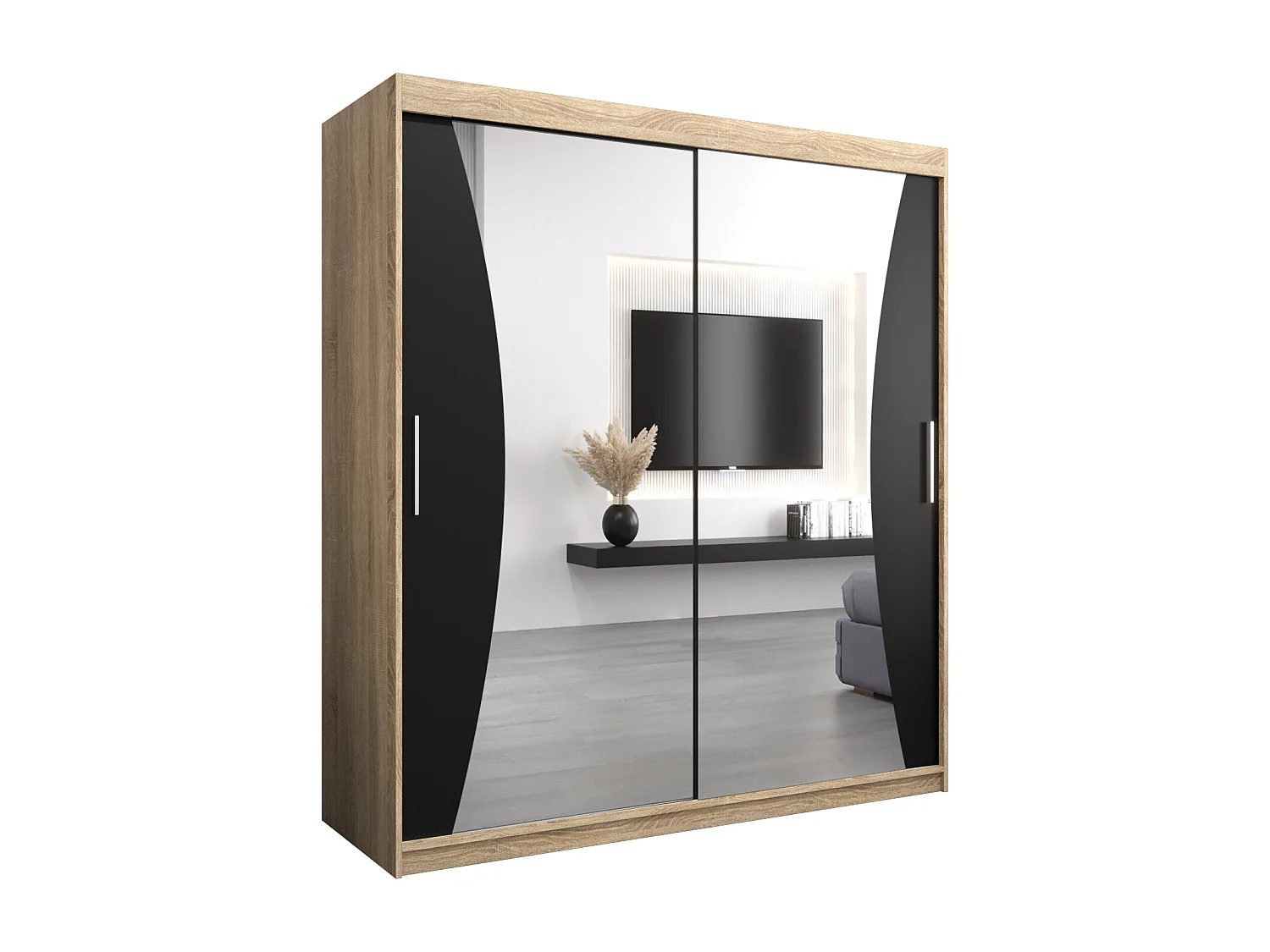 SCHWEBETÜRENSCHRANK MONACO 200/180/62 2-türig (Sonoma/Schwarz)