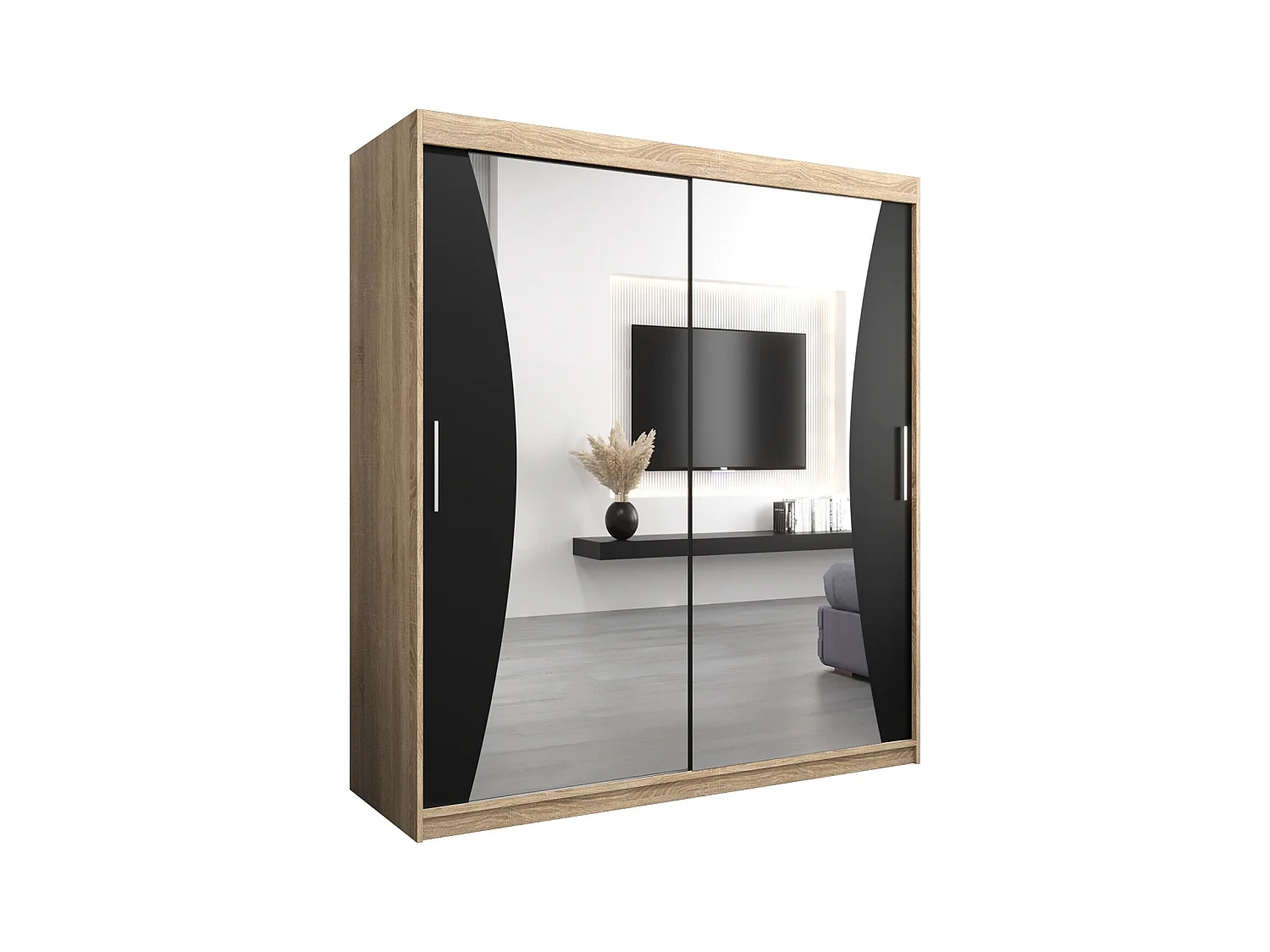 SCHWEBETÜRENSCHRANK MONACO 200/180/62 2-türig (Sonoma/Schwarz)