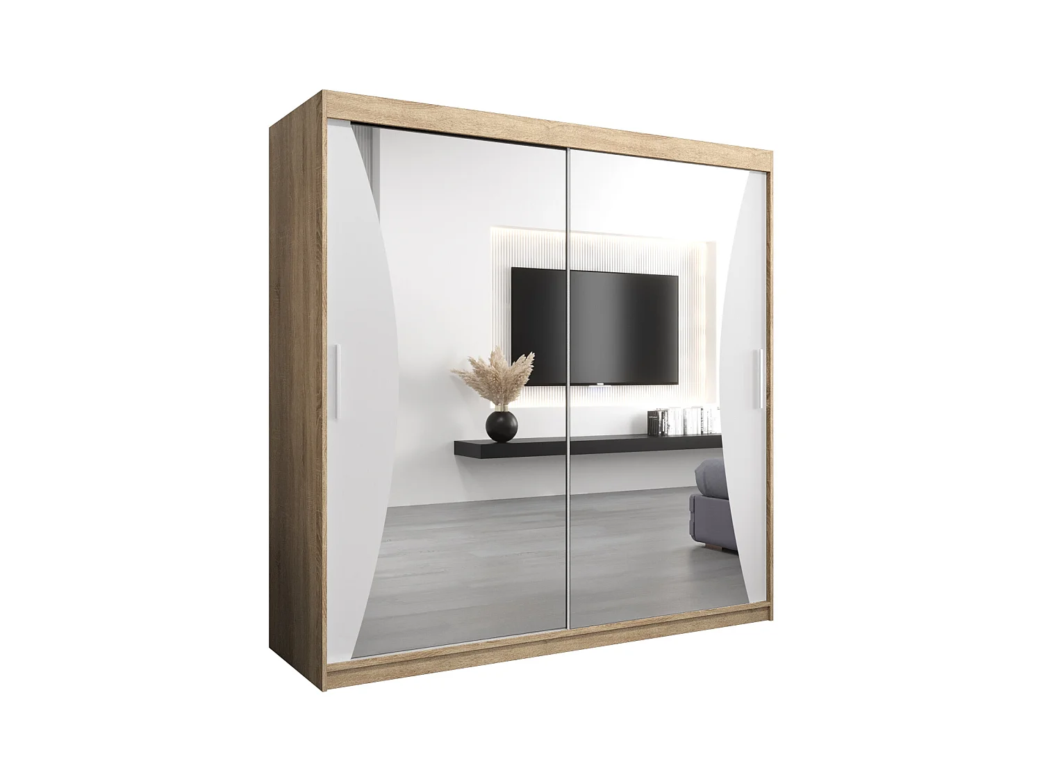 SCHWEBETÜRENSCHRANK MONACO 200/200/62 2-türig (Sonoma/Weiß)