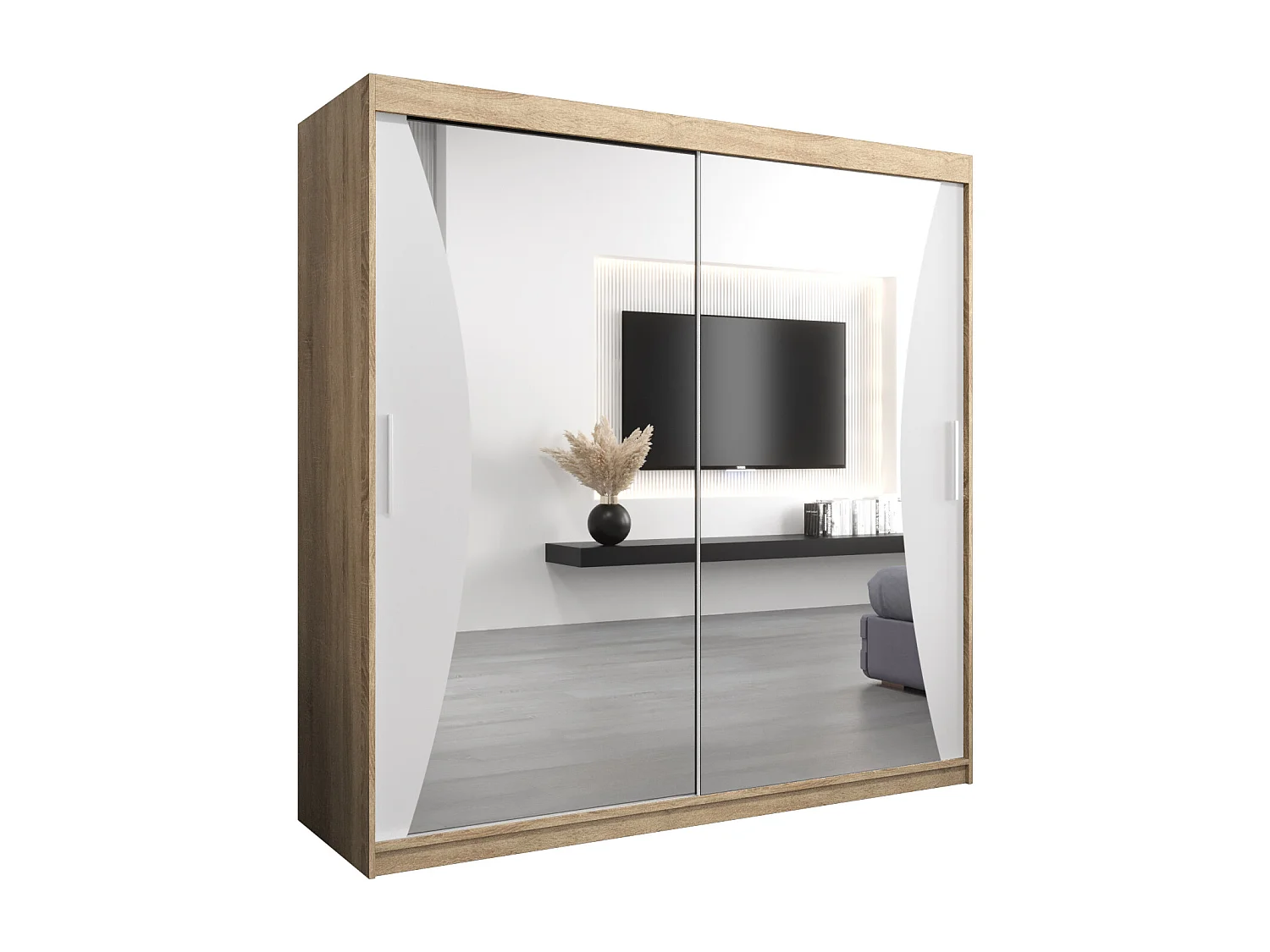 ARMOIRE MONACO À PORTES COULISSANTES 200/200/62 2 Portes (Sonoma/Blanc)