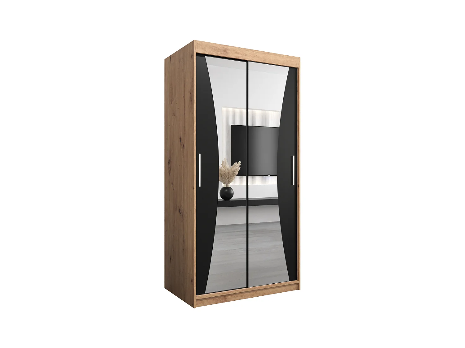 ARMOIRE MONACO À PORTES COULISSANTES 200/100/62 2 Portes (Artisan/Noir)