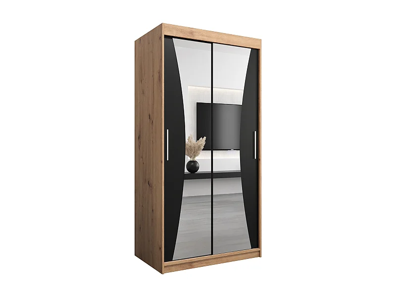 ARMOIRE MONACO À PORTES COULISSANTES 200/100/62 2 Portes (Artisan/Noir)