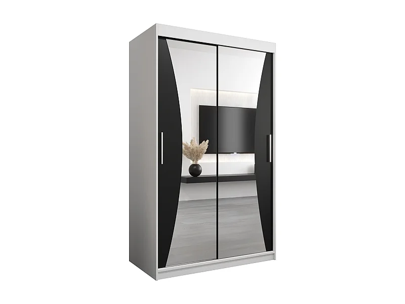 ARMOIRE MONACO À PORTES COULISSANTES 200/120/62 2 Portes (Blanc/Noir)