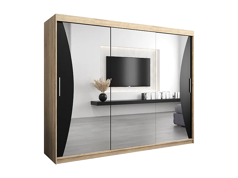 ARMOIRE MONACO À PORTES COULISSANTES 200/250/62 3 Portes (Sonoma/Noir)