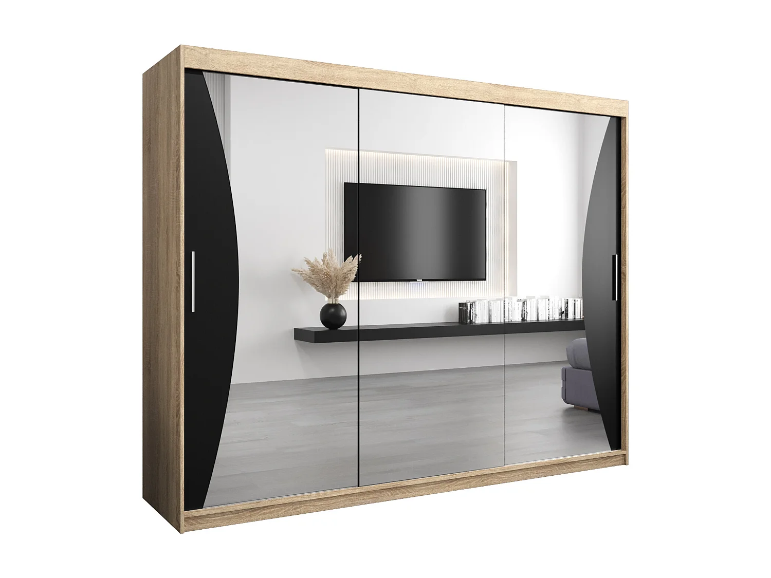 MONACO KLEDINGKAST MET SCHUIFDEUREN 200/250/62 3 deuren (sonoma/zwart)