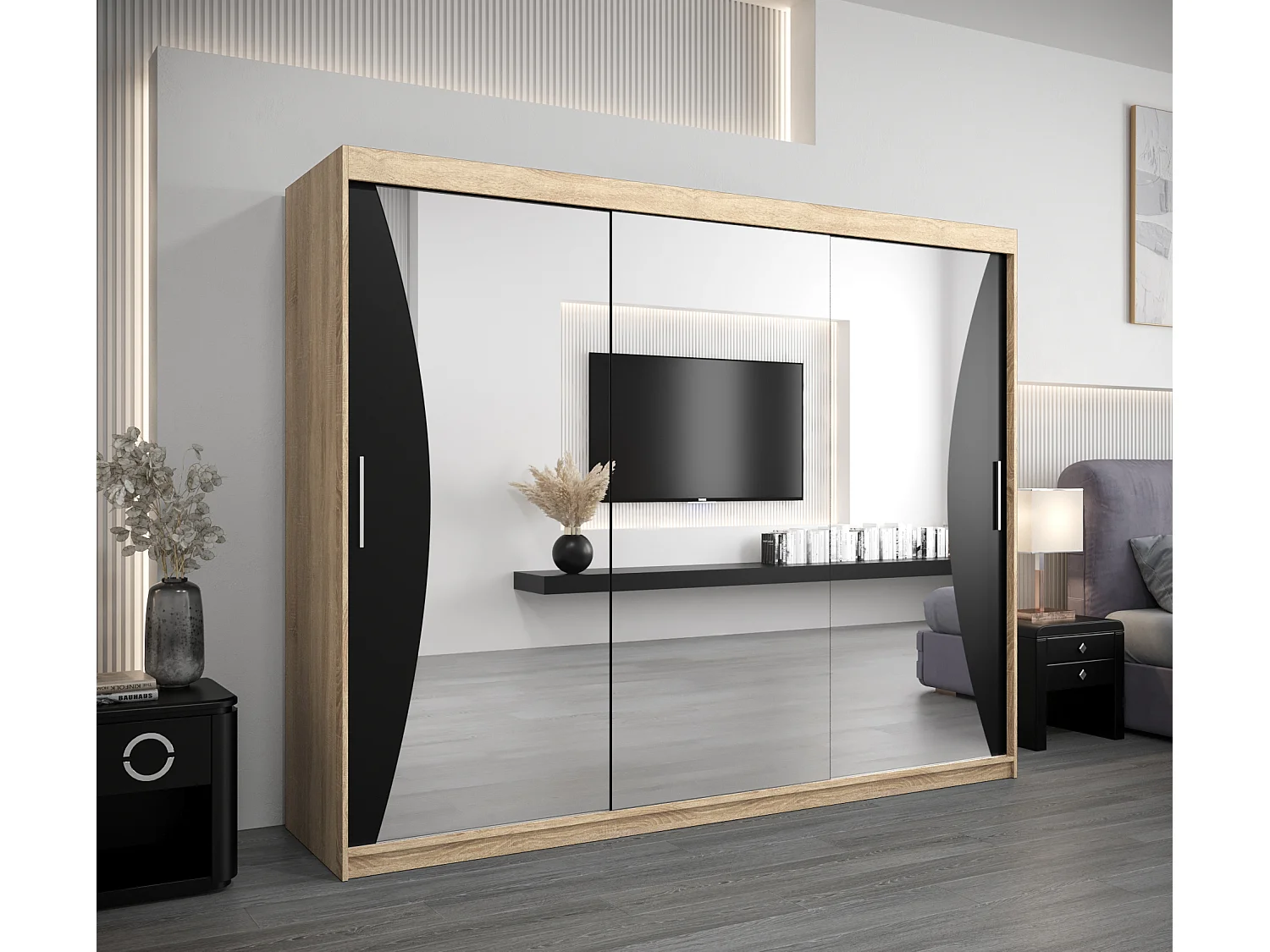 MONACO KLEDINGKAST MET SCHUIFDEUREN 200/250/62 3 deuren (sonoma/zwart)