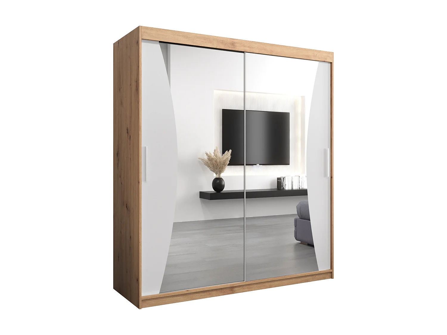 MONACO KLEDINGKAST MET SCHUIFDEUREN 200/180/62 2 deuren (artisan/wit)