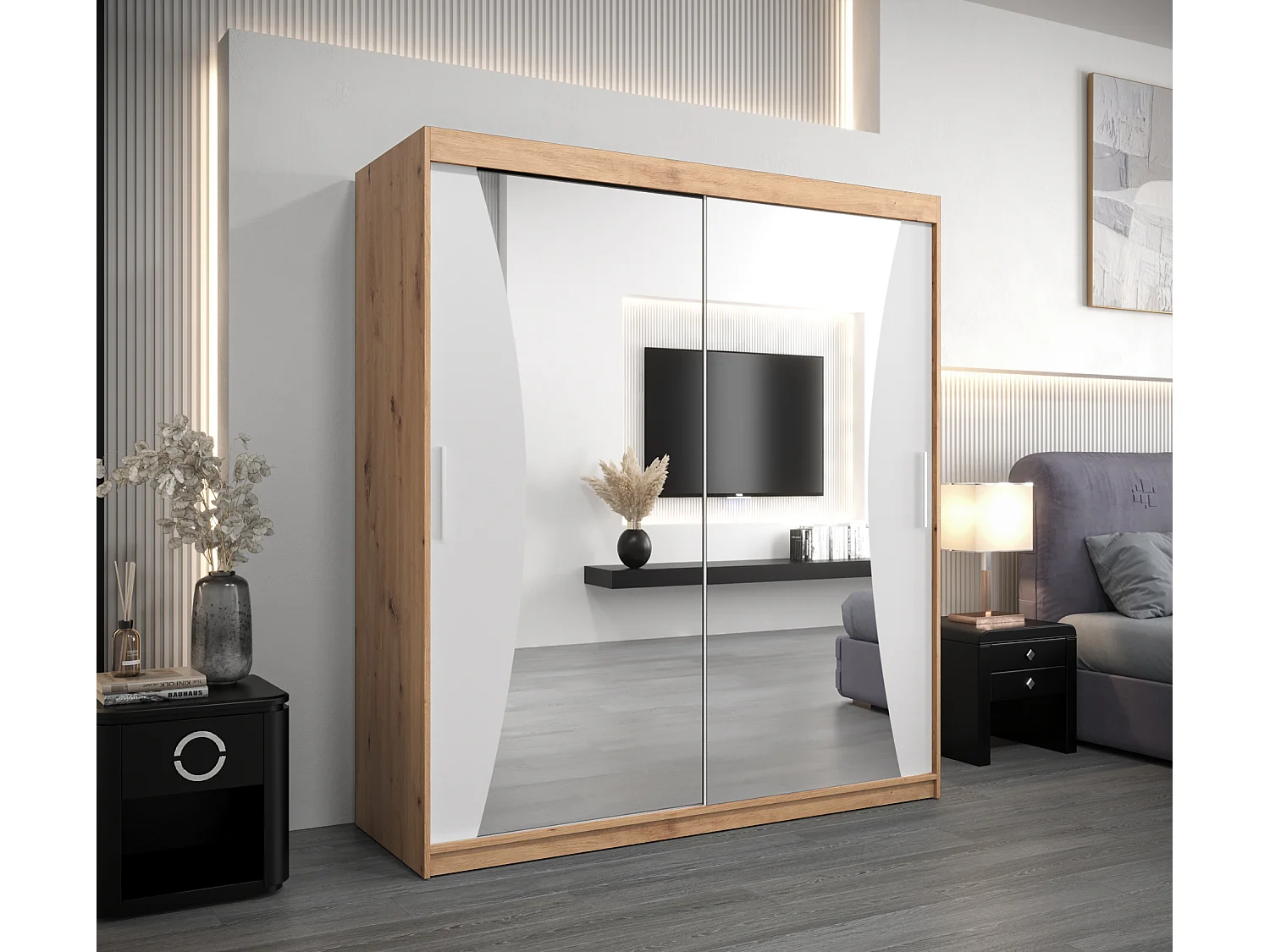 MONACO KLEDINGKAST MET SCHUIFDEUREN 200/180/62 2 deuren (artisan/wit)