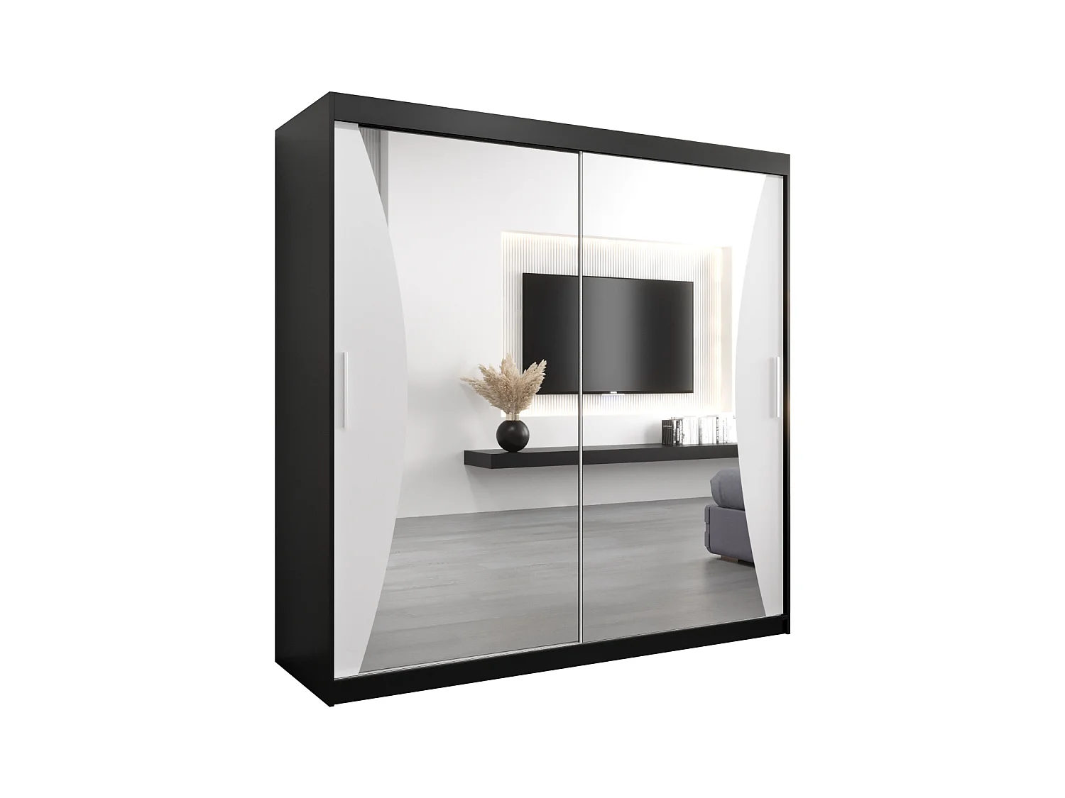SCHWEBETÜRENSCHRANK MONACO 200/200/62 2-türig (Schwarz/Weiß)