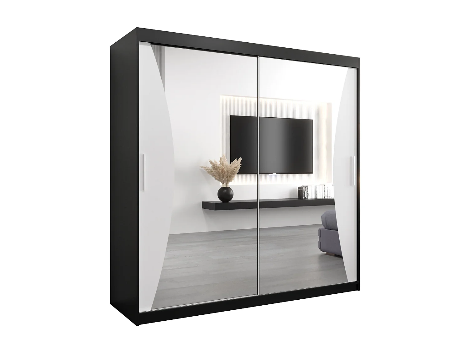 ARMOIRE MONACO À PORTES COULISSANTES 200/200/62 2 Portes (Noir/Blanc)