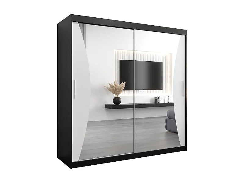 ARMOIRE MONACO À PORTES COULISSANTES 200/200/62 2 Portes (Noir/Blanc)
