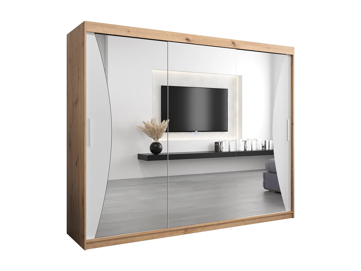 ARMOIRE MONACO À PORTES COULISSANTES 200/250/62 3 Portes (Artisan/Blanc)