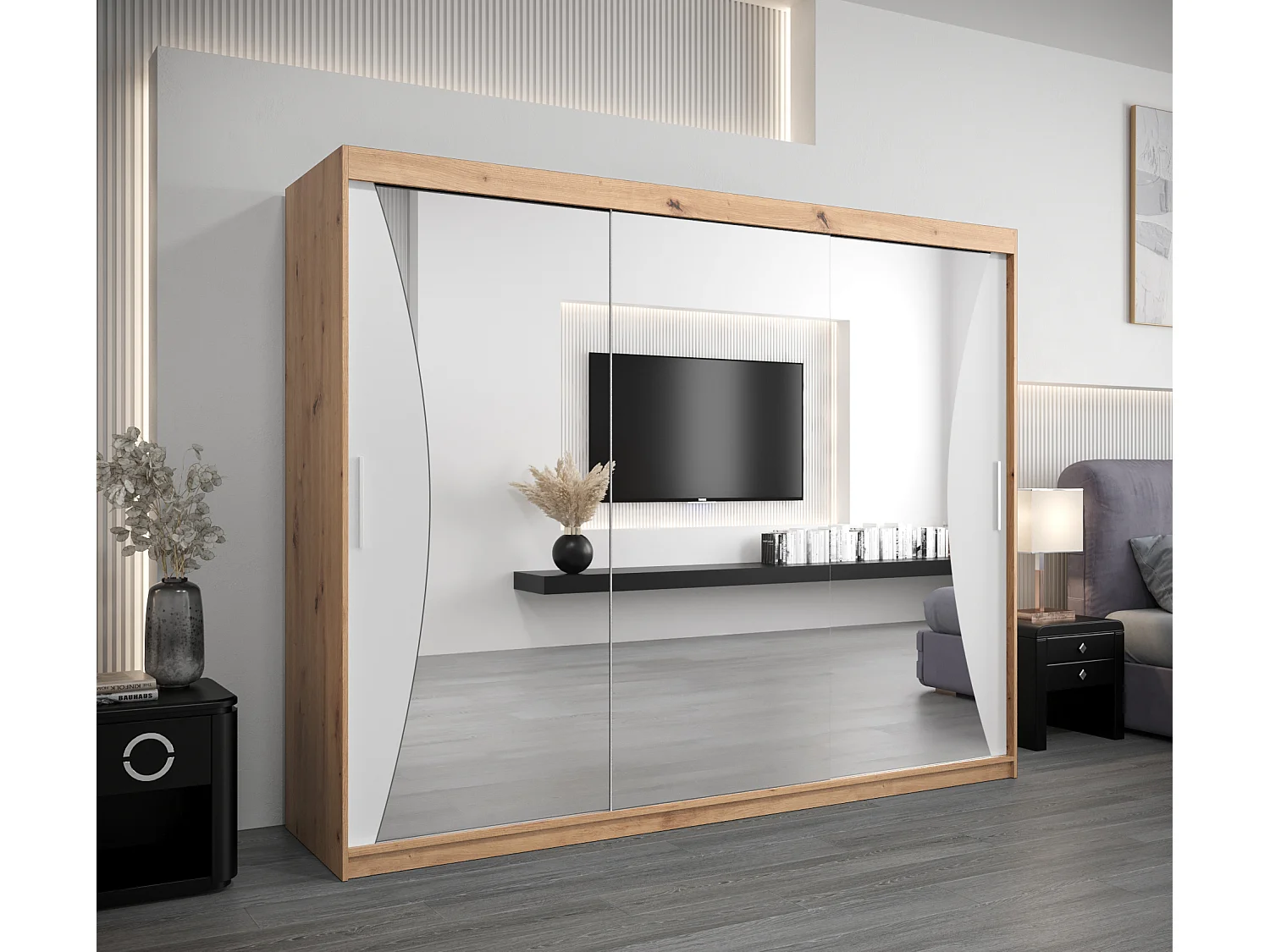 ARMOIRE MONACO À PORTES COULISSANTES 200/250/62 3 Portes (Artisan/Blanc)