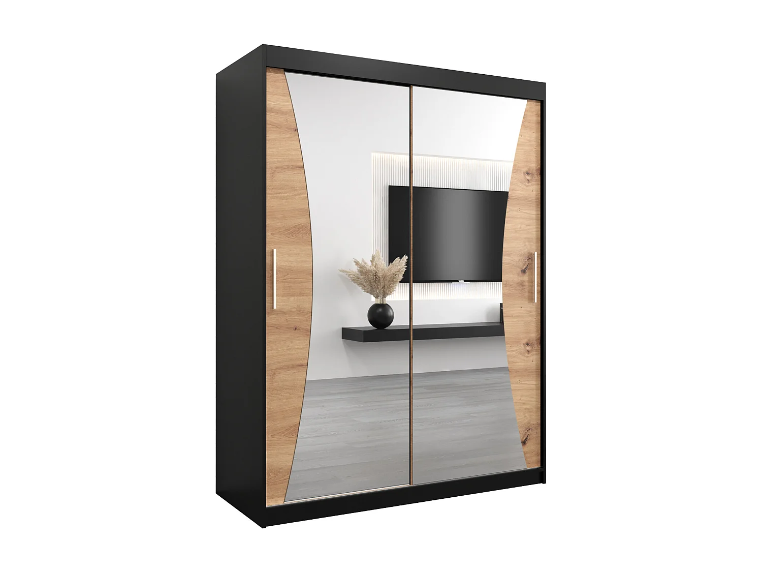 MONACO KLEDINGKAST MET SCHUIFDEUREN 200/150/62 2 deuren (zwart/artisan)