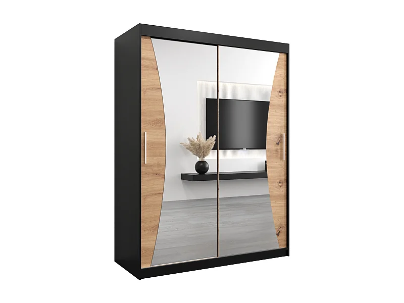 ARMADIO MONACO AD ANTE SCORREVOLI 200/150/62 2 porte (Nero/Artisan)