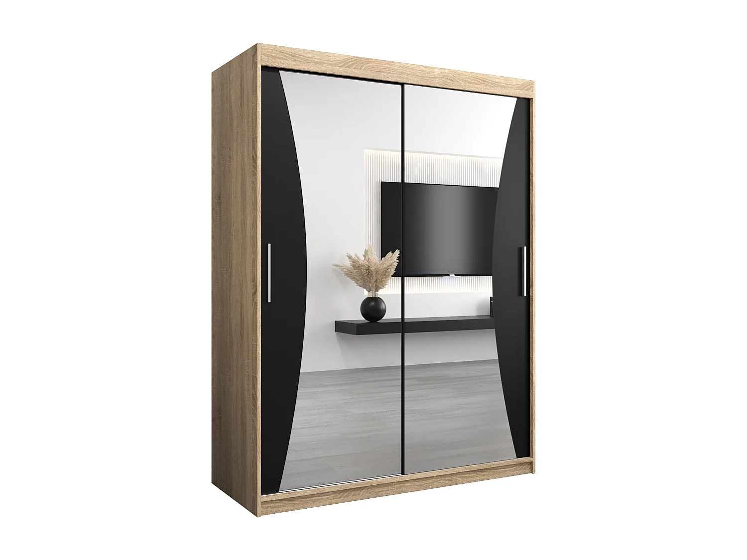 ARMOIRE MONACO À PORTES COULISSANTES 200/150/62 2 Portes (Sonoma/Noir)