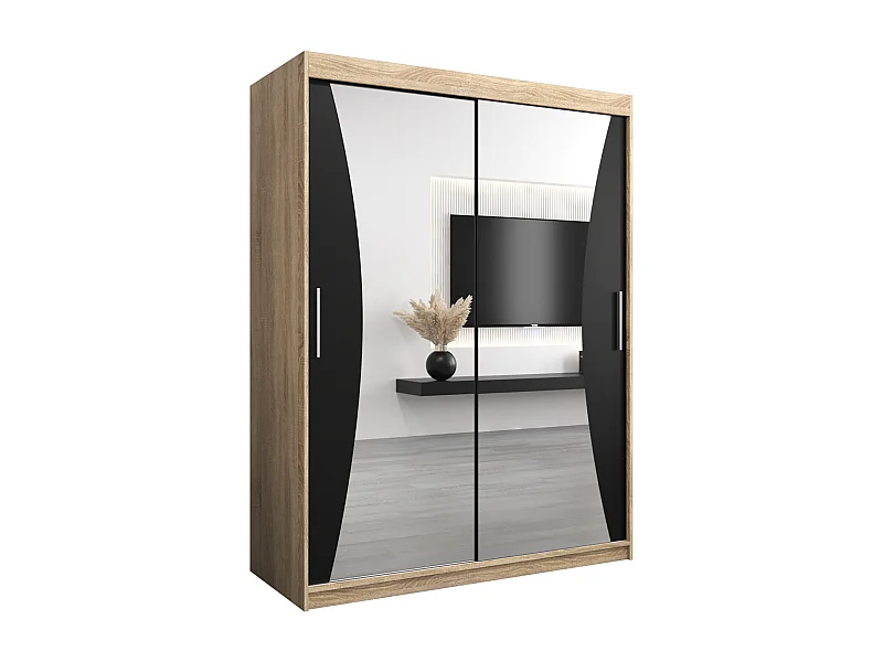 ARMOIRE MONACO À PORTES COULISSANTES 200/150/62 2 Portes (Sonoma/Noir)