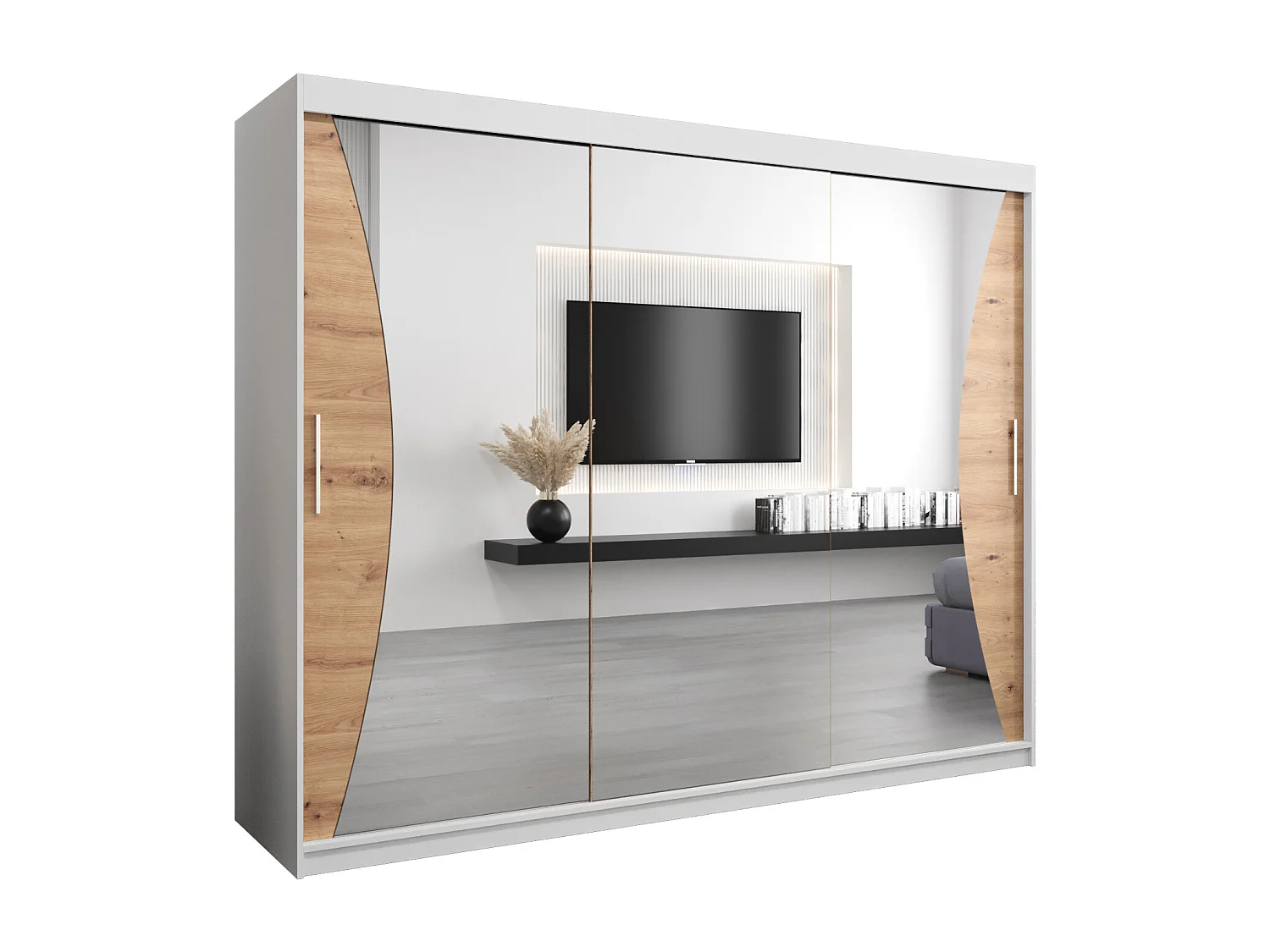 ARMOIRE MONACO À PORTES COULISSANTES 200/250/62 3 Portes (Blanc/Artisan)