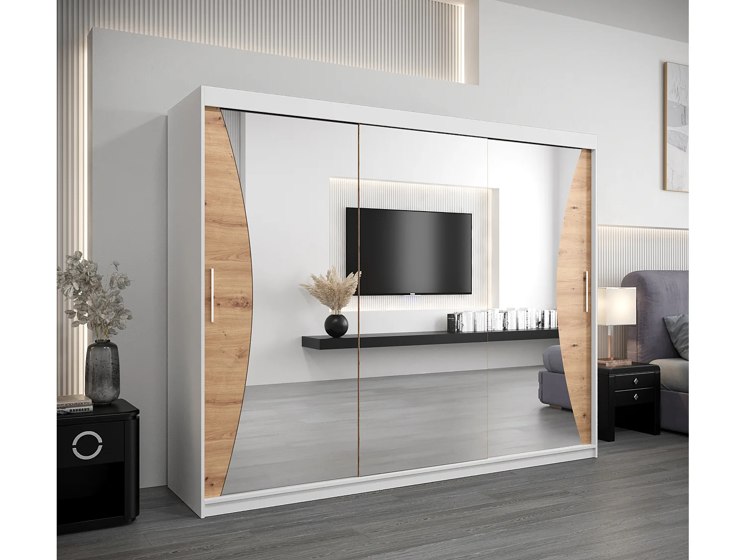 ARMOIRE MONACO À PORTES COULISSANTES 200/250/62 3 Portes (Blanc/Artisan)