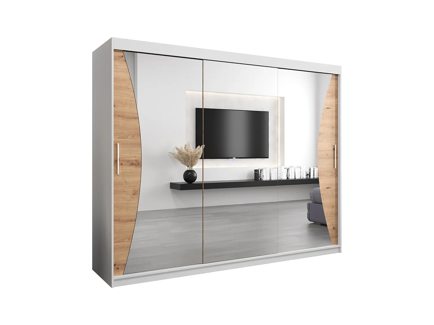 SCHWEBETÜRENSCHRANK MONACO 200/250/62 3-türig (Weiß/Artisan)