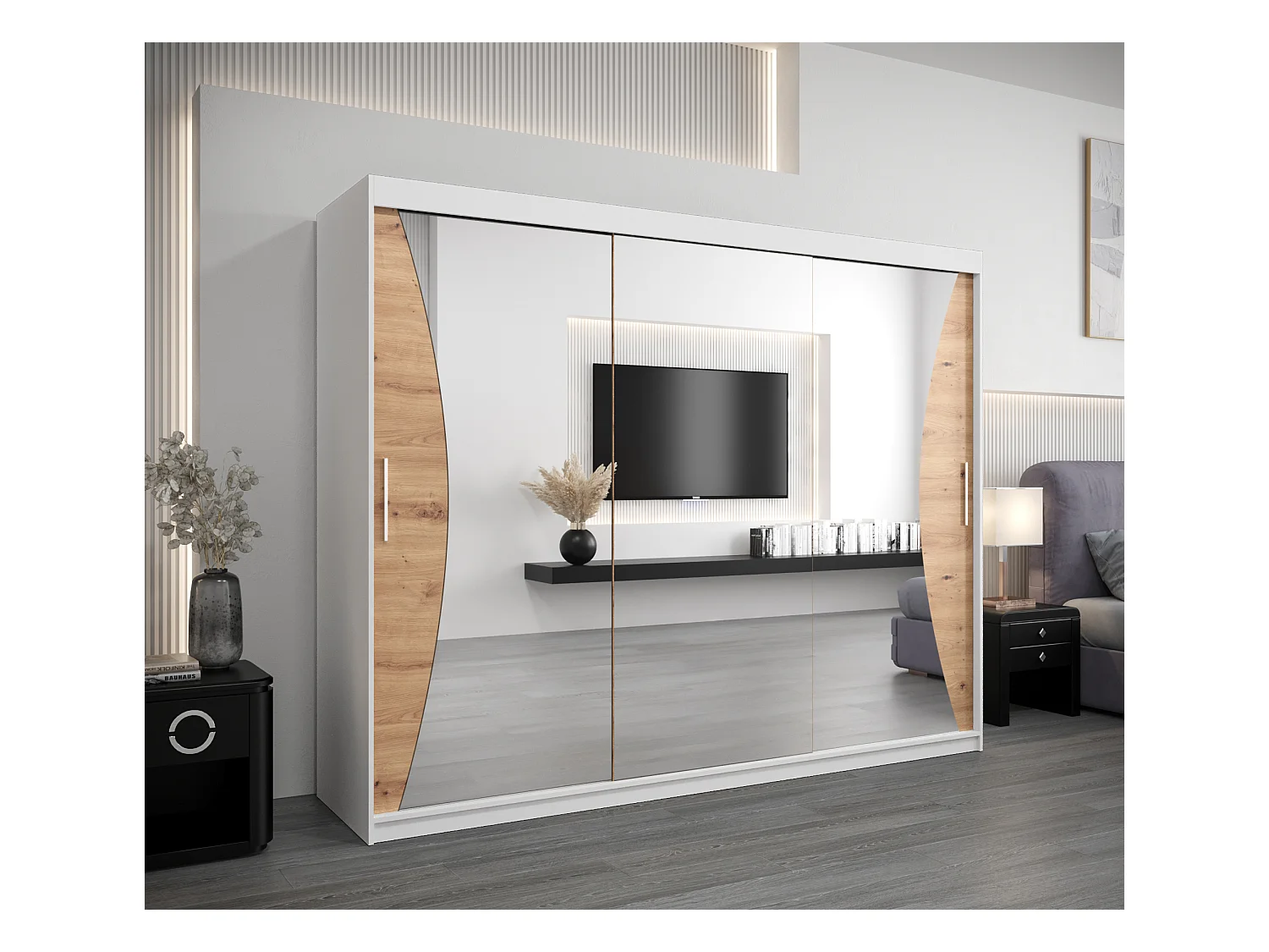 ARMOIRE MONACO À PORTES COULISSANTES 200/250/62 3 Portes (Blanc/Artisan)