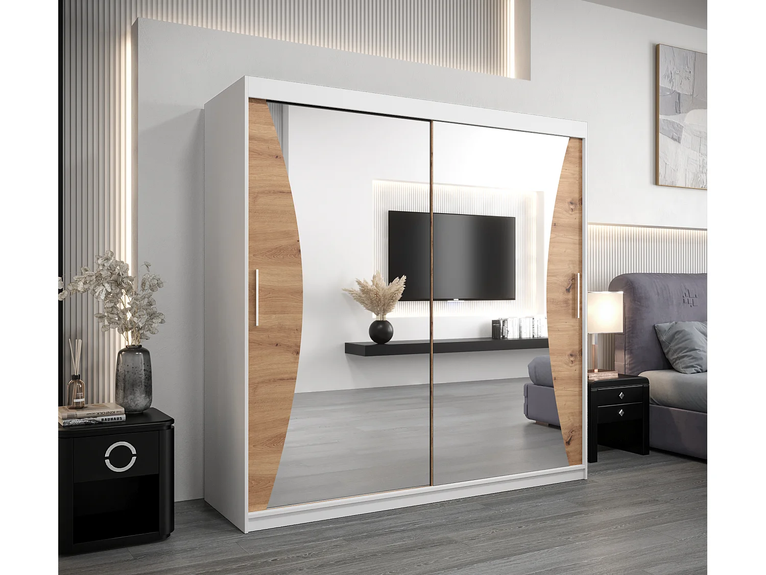 ARMADIO MONACO AD ANTE SCORREVOLI 200/200/62 2 porte (Bianco/Artisan)