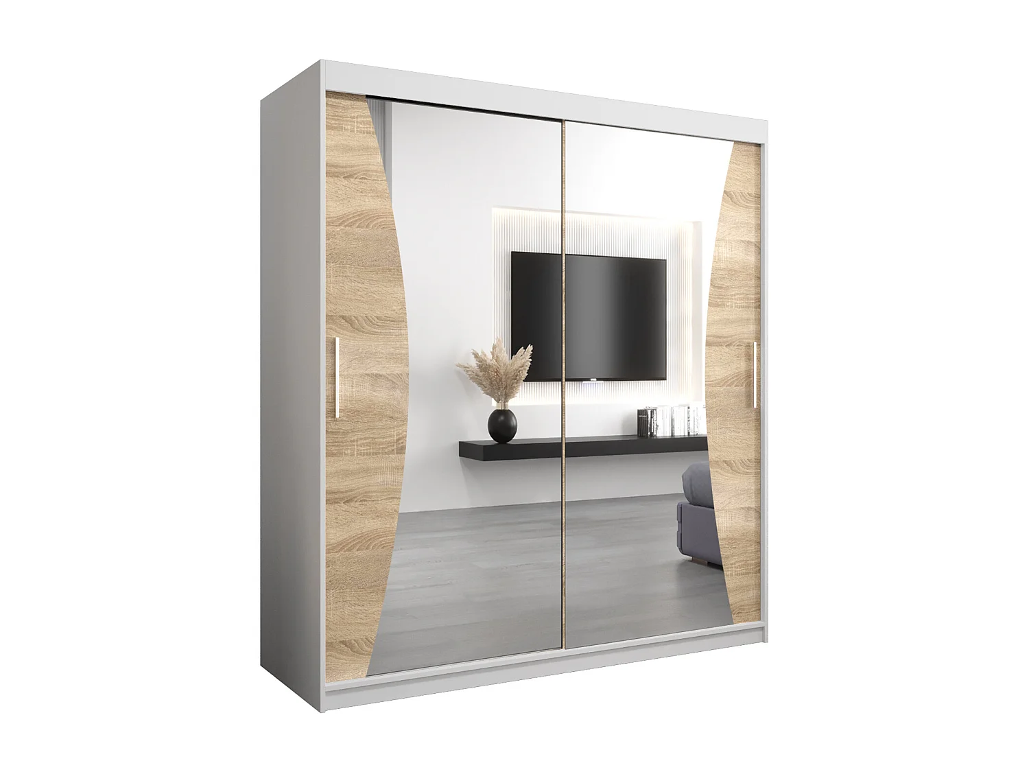 ARMOIRE MONACO À PORTES COULISSANTES 200/180/62 2 Portes (Blanc/Sonoma)