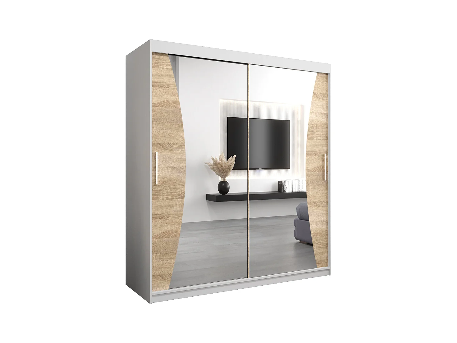 SCHWEBETÜRENSCHRANK MONACO 200/180/62 2-türig (Weiß/Sonoma)