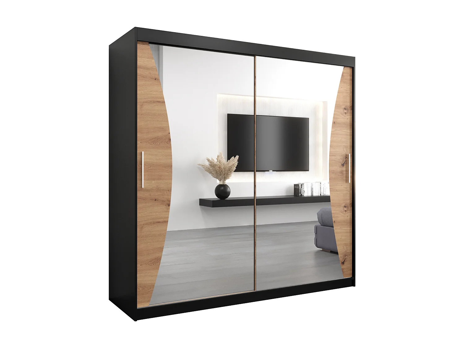 ARMOIRE MONACO À PORTES COULISSANTES 200/200/62 2 Portes (Noir/Artisan)