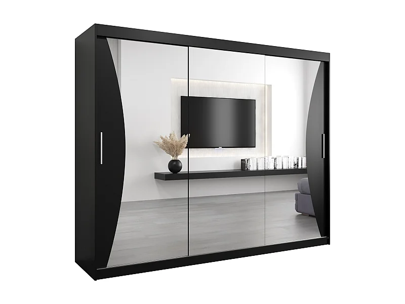 ARMOIRE MONACO À PORTES COULISSANTES 200/250/62 3 Portes (Noir/Noir)