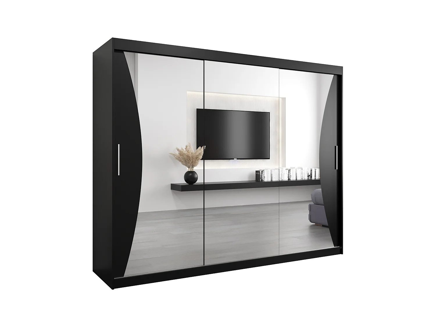 SCHWEBETÜRENSCHRANK MONACO 200/250/62 3-türig (Schwarz/Schwarz)