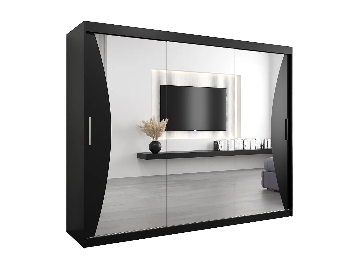 ARMOIRE MONACO À PORTES COULISSANTES 200/250/62 3 Portes (Noir/Noir)