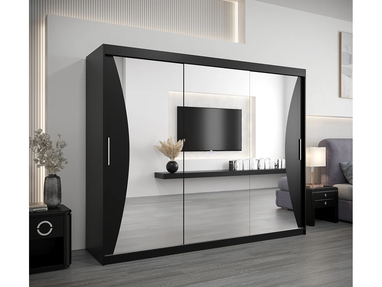 ARMOIRE MONACO À PORTES COULISSANTES 200/250/62 3 Portes (Noir/Noir)