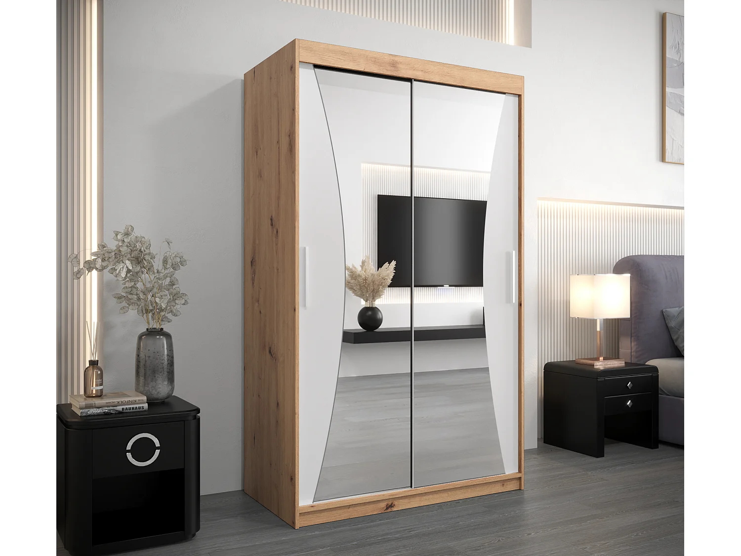 SCHWEBETÜRENSCHRANK MONACO 200/120/62 2-türig (Artisan/Weiß)