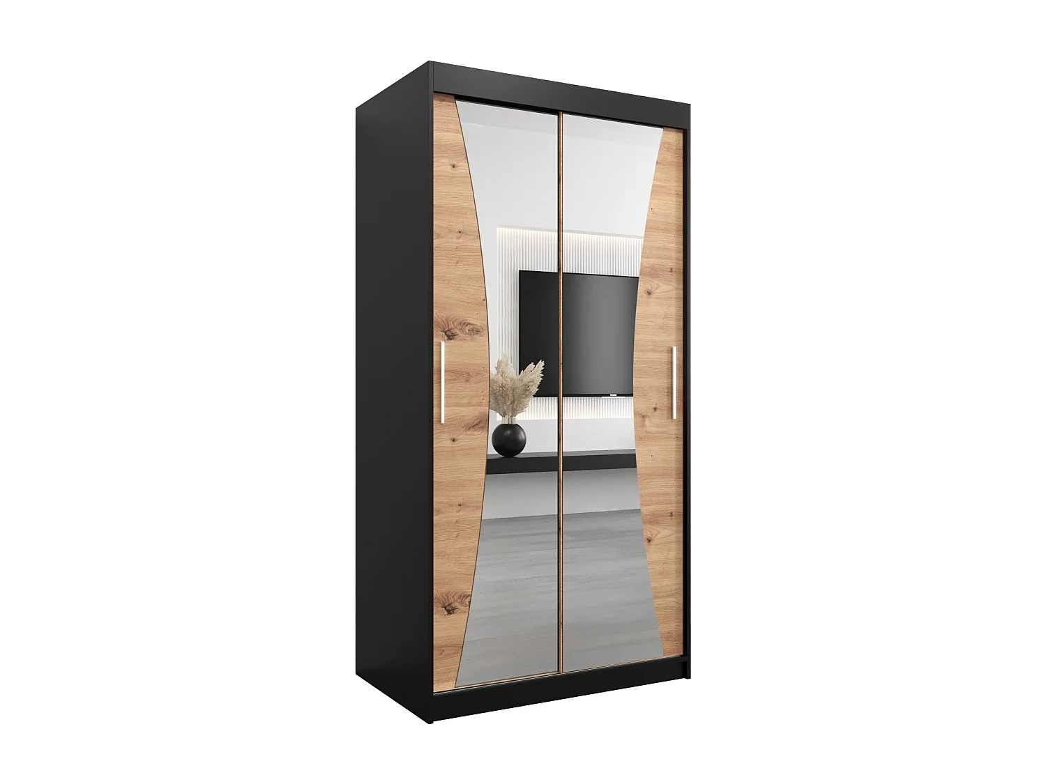 ARMOIRE MONACO À PORTES COULISSANTES 200/100/62 2 Portes (Noir/Artisan)