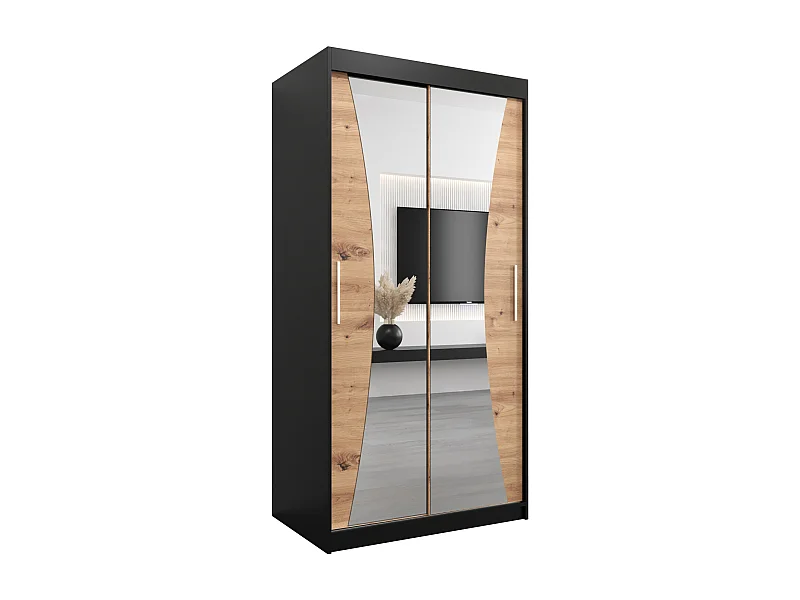 ARMOIRE MONACO À PORTES COULISSANTES 200/100/62 2 Portes (Noir/Artisan)