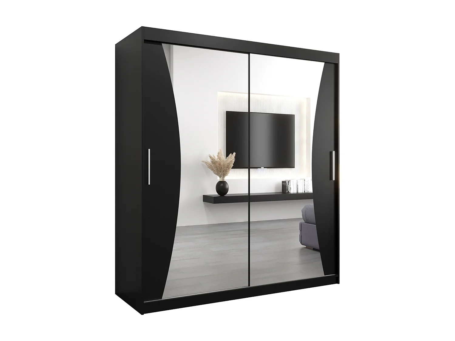 ARMOIRE MONACO À PORTES COULISSANTES 200/180/62 2 Portes (Noir/Noir)