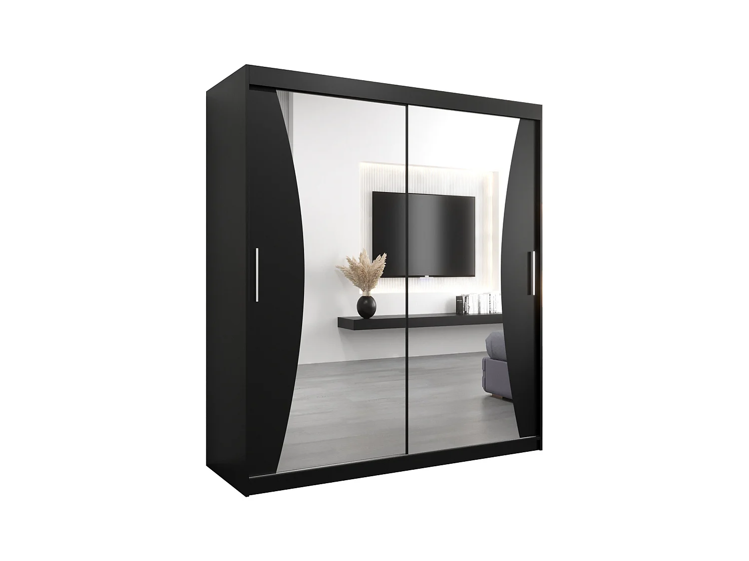 SCHWEBETÜRENSCHRANK MONACO 200/180/62 2-türig (Schwarz/Schwarz)