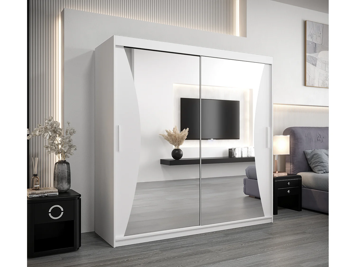 ARMOIRE MONACO À PORTES COULISSANTES 200/200/62 2 Portes (Blanc/Blanc)