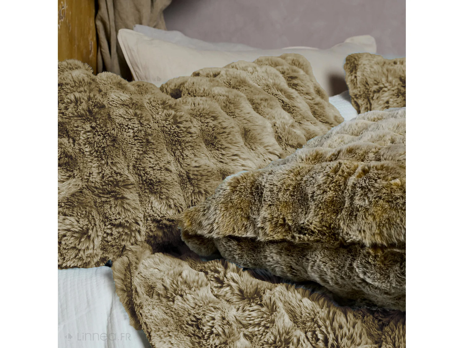 Housse de coussin fausse fourrure 40x60 cm ASTRAKAN jaune foin