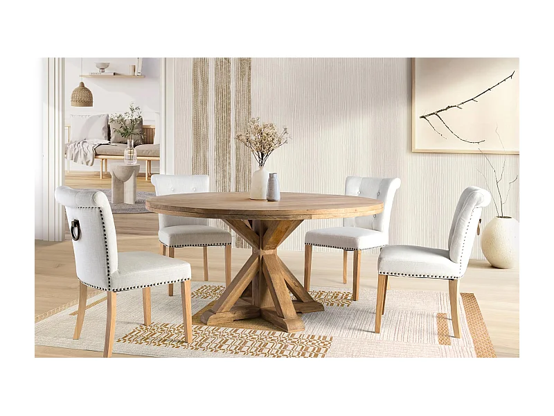 Set de 4 sillas de tela y madera beige 86x51x64