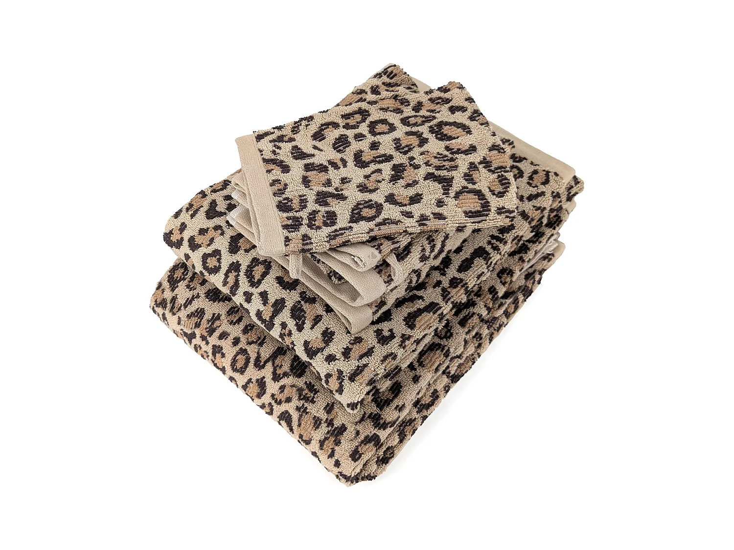 Parure de bain pur coton 5 pièces collection LEOPARD beige léopard