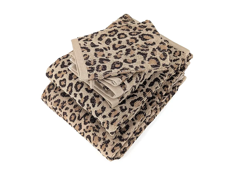 Parure de bain pur coton 5 pièces collection LEOPARD beige léopard