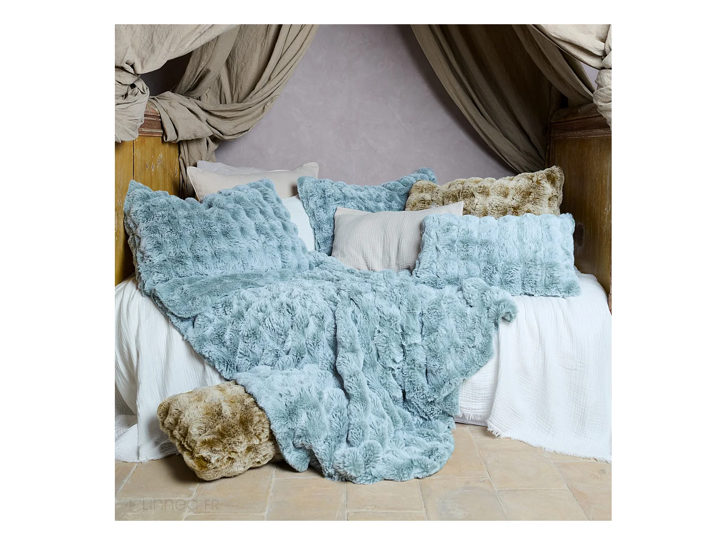 Maxi plaid 150x190 cm ASTRAKAN fausse fourrure dégradé marron camel