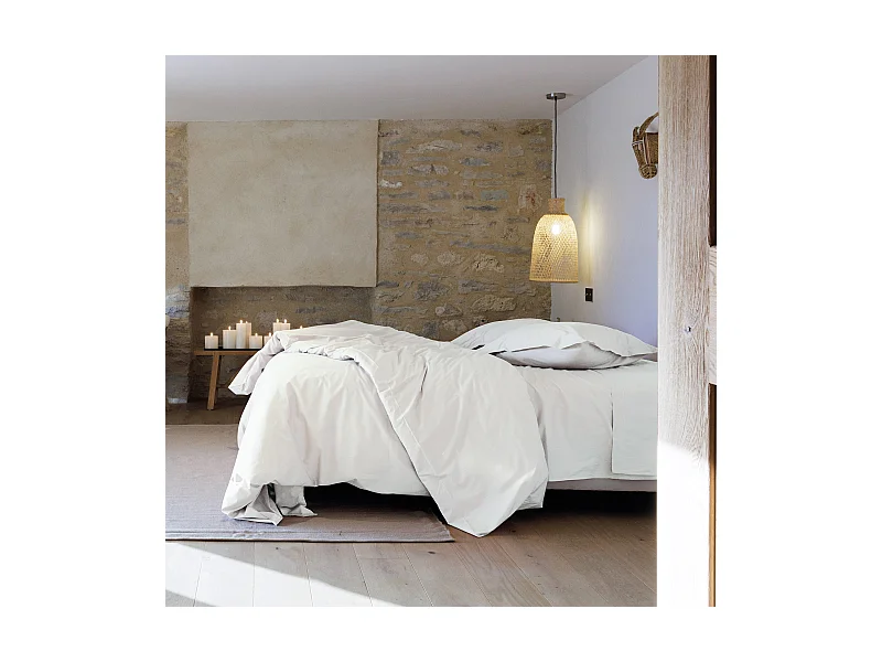 Parure de lit 240x220 cm set 65x65 cm percale MANOIR blanc Neige